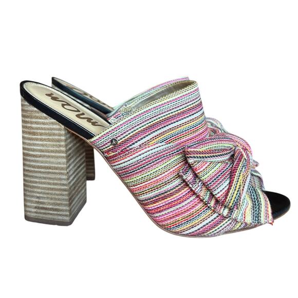 Sam Edelman Yumi Rainbow Cloth Block Heel Bow Slides size 11 - Picture 3 of 16